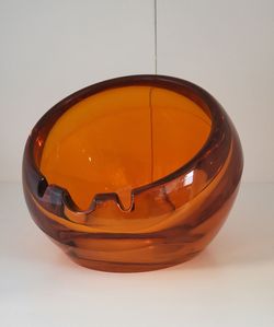 Vintage Viking Orb Amber Glass Ashtray – Heavy Solid Glass – 6"
