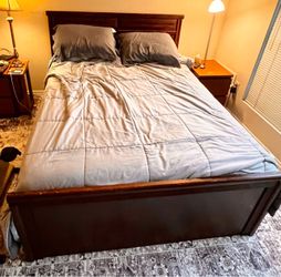 Queen Size Wooden Bed Frame with Headboard, Footboard, Metal Frame & Mattresses