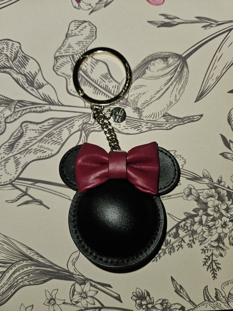 Minnie Mouse x Kate Spade Black Red Leather Bow Keychain Accessory