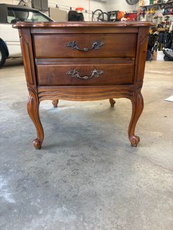 French Provincial Wood Nightstand with One Drawer