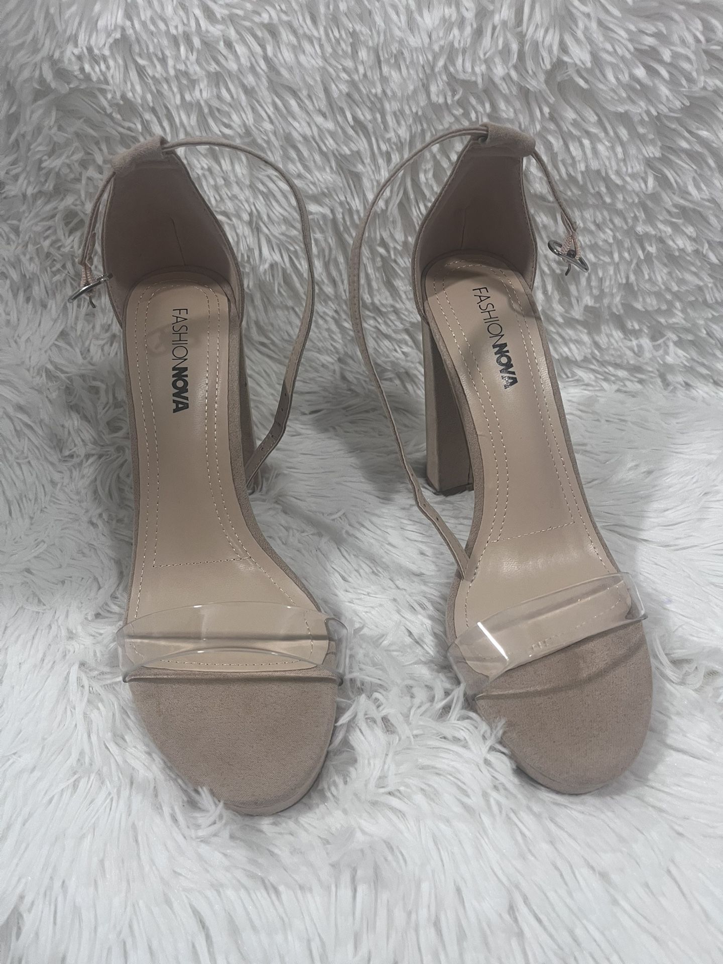 Fashionnova Clear Strap Beige Heels