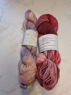 2 Skeins Indie Hand Dyed Sock Yarn Hickory Lane Main St Hidden Pond Peony Party