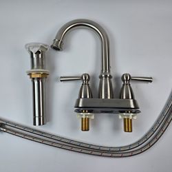 CREA 4 Inch Centerset Bathroom Faucets 3 or 2 Hole,Double Handle Bathroom Faucet with Pop Up Drain/ 360° Swivel,Modern Bathroom Vanity Faucet Basin Mi