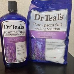 New Dr. Teal's Epsom Salt Soaking Solution and Foaming Bath w/Pure Epsom Salt Combo Pack Lavender