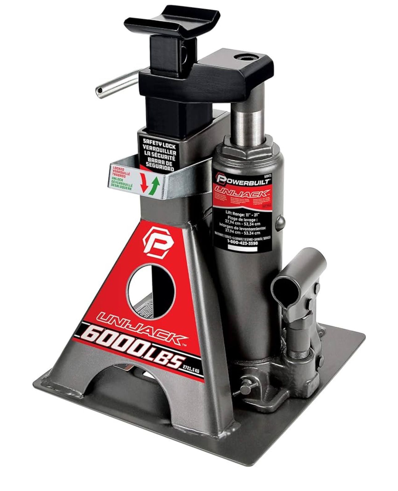 Powerbuilt 3 Ton, Bottle Jack and Jack Stands in One, 6000 Pound Capacity, All-in-One Car Lift, Heavy Duty Vehicle Unijack, Wide Base, 620471