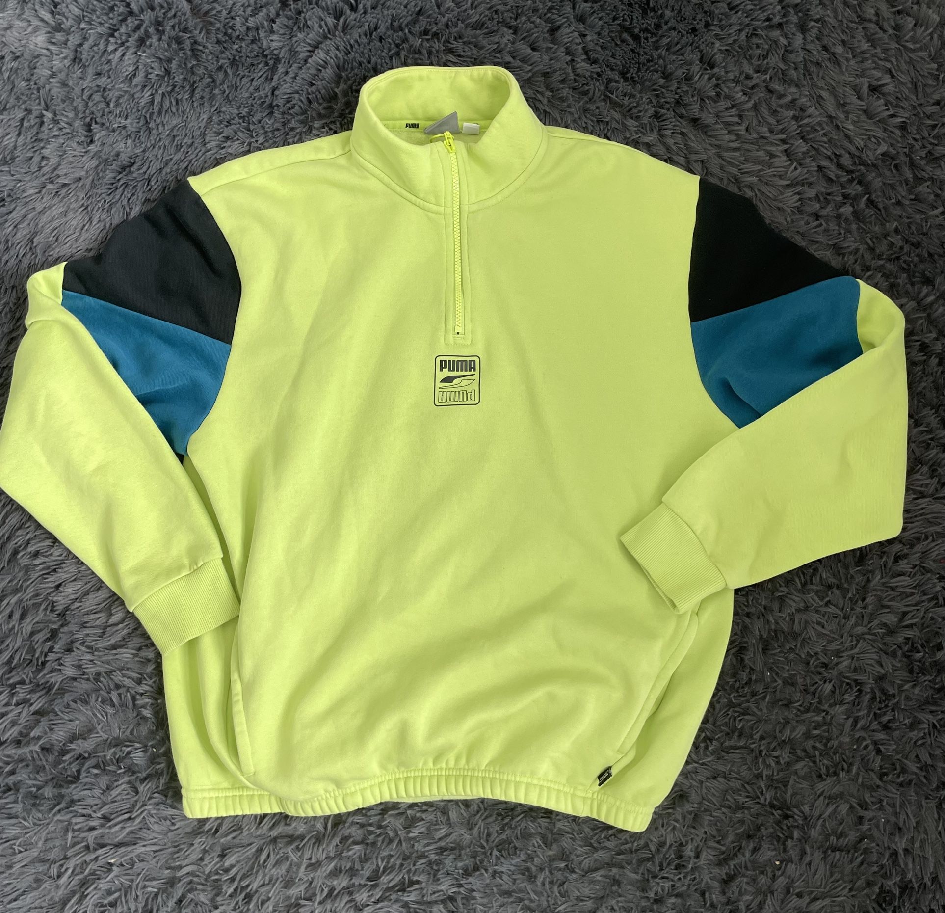 PUMA Rebel Fleece Half-Zip Sharp Green Blue Outdoor | Men Large