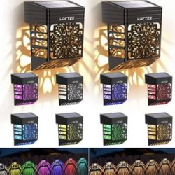  Solar Deck Lights, Solar Fence Lights with RGB & Warm White Mode, Color Glow Solar Lights Outdoor, Garden Decorative Lights for Railing, Front Door, 