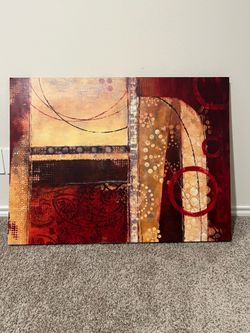 "Dance of Light I" Canvas Wall Art by Nan - Large Abstract Painting (Burgundy & Gold) (40”x30”)