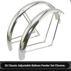 NEW CHROME 26-IN BEACH CRUISER BICYCLE FENDERS COMES COMPLETE