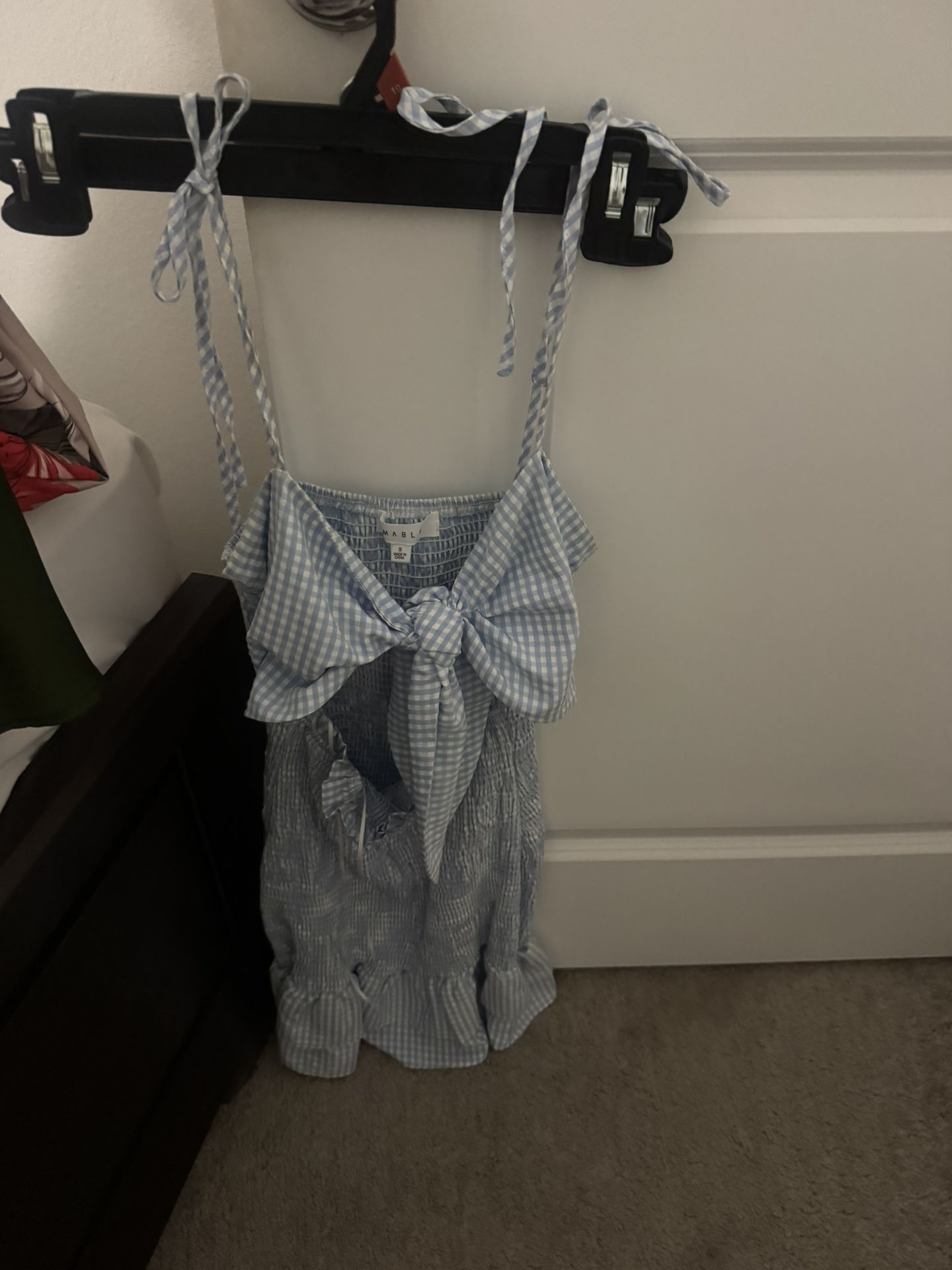 Blue Gingham Tie-Front Dress