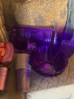 Purple plastic party decoration & containers