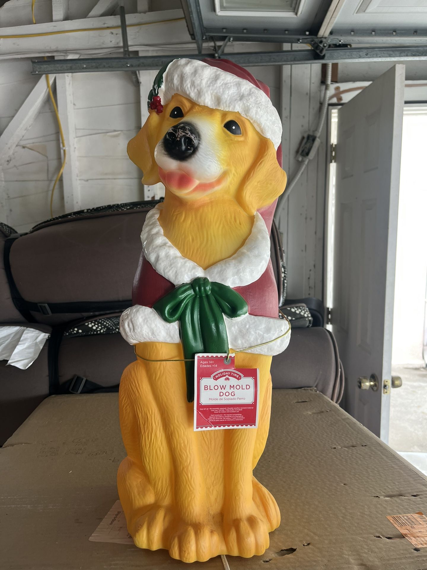 Christmas Lighted Blow Mold Lab / GOLDEN Retriever 24" Dog in Santa Suit