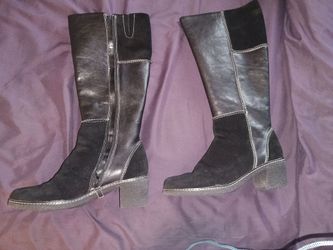 Aerosole Black Leather and Suede Knee-High Boots