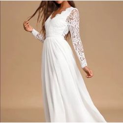 LULUS White Awaken My Love Long Sleeve Maxi Dress**size Medium , New Whit Tags.. 