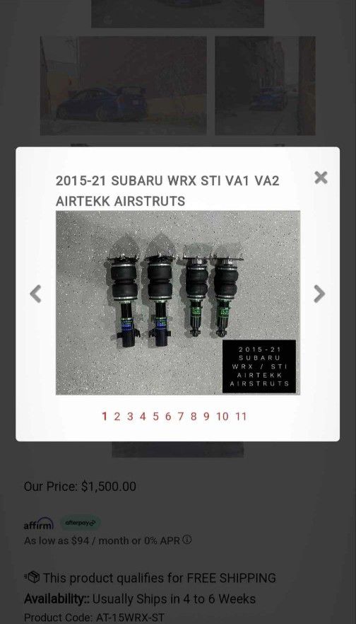 2015-2021 Subaru WRX STi Airtekk Air Struts