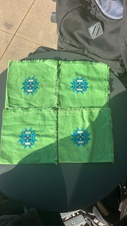 Set of 4 Green Embroidered Cloth Napkins
