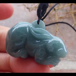 106572 VS Certified JADEITE Jade Green Rabbit Coin Pendant
