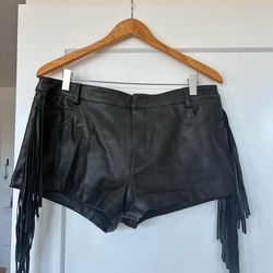 Faux Leather Mini Shorts w/ Tassels