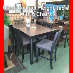 💥 Black Counter Height Table with 6 Chairs