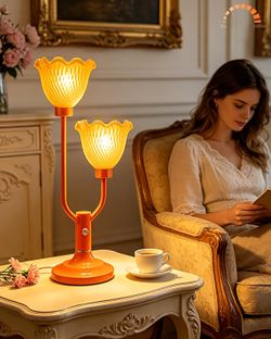 Vintage Flower Table Lamp Lamp 2 Bulbs