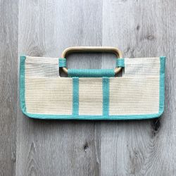 Burlap Rectangular Wooden Tote Handbag