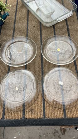Clear Glass Embossed Reindeer Plates Set of 4