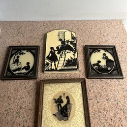 Set Of 4 Antique Vintage Pictures In Frames Silhouettes 