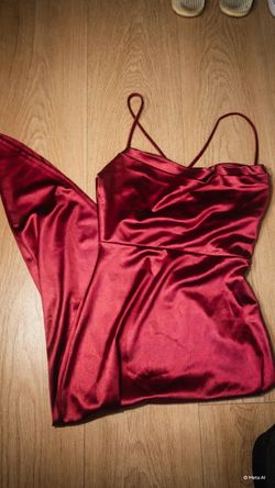 Wine Satin Slip Dress with Spaghetti Straps