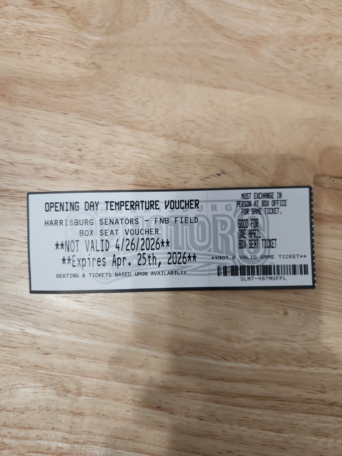 Harrisburg Senators box seat ticket