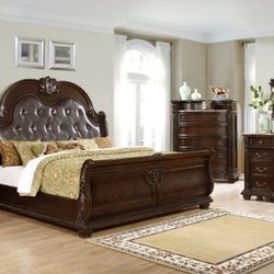 King / Queen Bedroom Set 5pc ( Bed, Dresser, Mirror, Chest, And Night Stand) - Delivery And Financing Available 