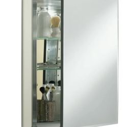 20" W x 26" H aluminum single-door medicine cabinet with mirrored door, beveled edges K-CB-CLC2026FS