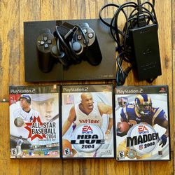 Sony PlayStation 2 PS2 Slim With Games Controller & Cables, Card