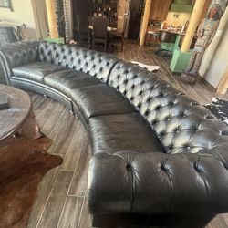 Rare Half Moon Leather Chester Field Couch