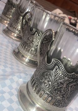 Vintage Russian Tea Glass and Holder