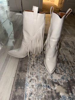 White Croc Embossed Fringe Western Boots