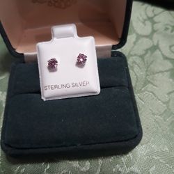 Sterling Silver Pink Earrings 4mm