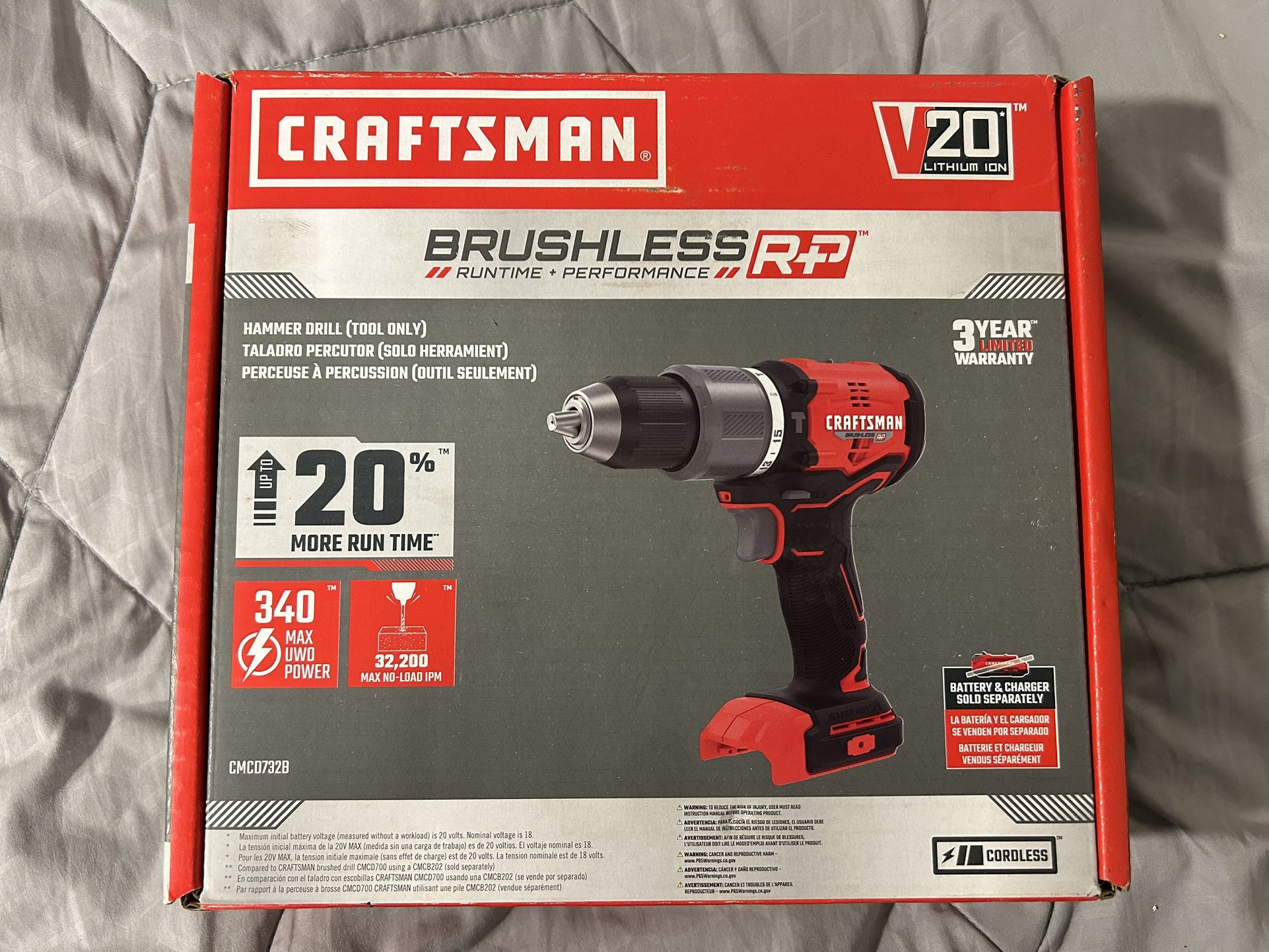 New In Box CRAFTSMAN V20 RP 1/2-in 20-volt Max Variable Brushless Cordless Hammer Drill