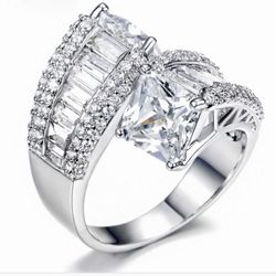 💕 Double Created White Sapphire Baguette Ring Stamped 925 SZ 6 / 6 1/2 / 7 / 10 *See My Other 800 Items*