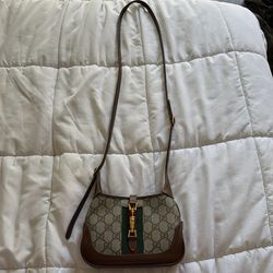 GG Supreme Monogram Azalea Calfskin Web Mini Jackie 1961 Hobo Beige Ebony Brown Sugar