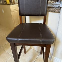 Two Matching Brown Leather Bar Chairs
