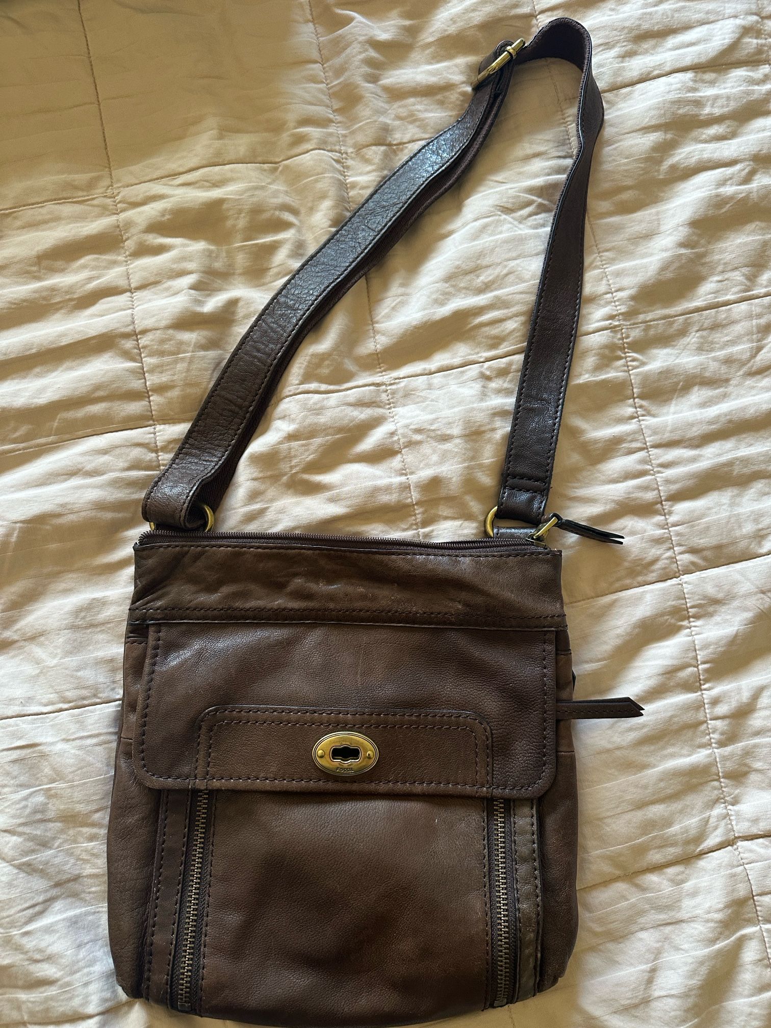 Fossil Dark Brown Leather Shoulder Bag Purse Briefcase Women’s