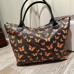 Large Napa Leather Acts 2:38 Leopard Print Butterfly Bag