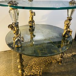 Vintage Hollywood Regency Accent Table by Goran Of Belgium 22”W x 23”H Églomisé