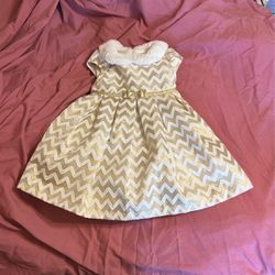 Jon’s Michelle Girls 24M/2T Holiday/Special Occasion Dress  Great For Photos Faux Fur Collar Cap Sleeves Pleated Gold Bow Fabric Tie Bow Button Close 