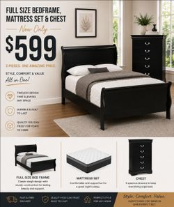 BIG SALE! BRAND NEW FULL SIZE BEDFRAME, MATTRESS SET AND CHEST
