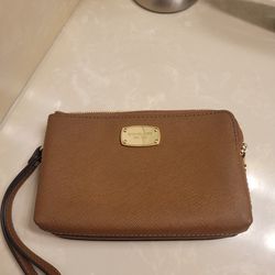 Michael Kors Brown and Gold Zippered Wristlet 