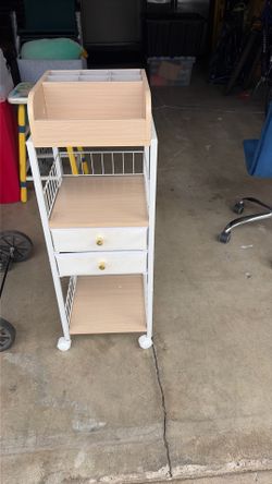 Make up cart or art supply cart white with light wood trim