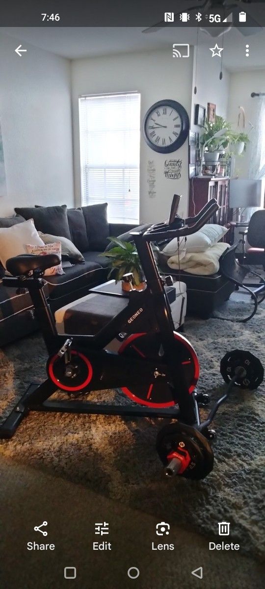 Stationary Bike & Matching 4 Ft. Curl Bar