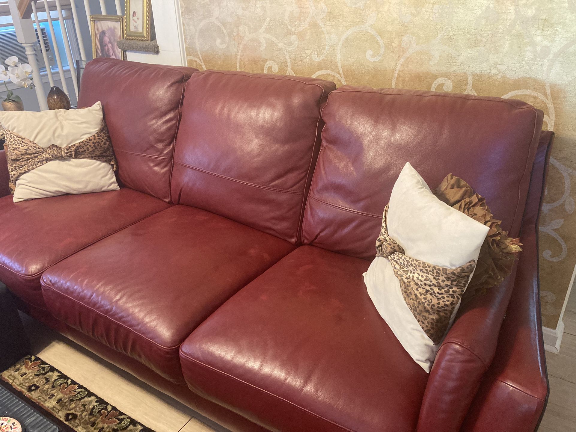 Burgundy/Red Leather Living Room Set