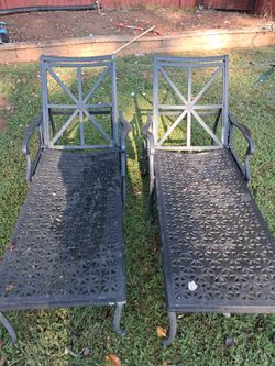 Cast Aluminum Patio Chaise Lounge Chairs Set of 2